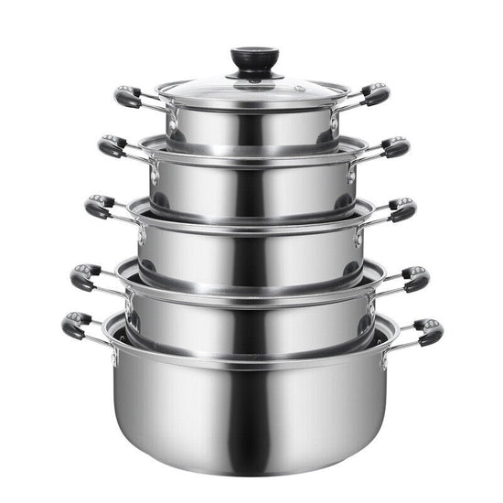 5PCS Induction Non Stick Stainless Steel Healthy Cookware Cooking Pot Stockpot