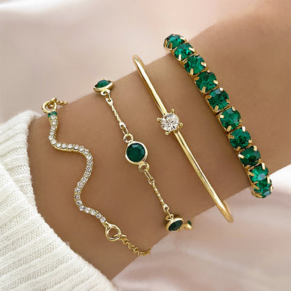 4pcs Bracelet Suit Fashion Green Grandmother Diamond Stretch Bracelet Women&