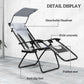 Zero Gravity Lounger Chair Set Of 2, Folding Reclining Patio Chair With Shade Cover, Padded Seat, Cup Holder, Soft Cushion And Headrest For Poolside, Camping, Light Grey