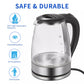 2L Electric Kettle Fast Boil Quiet Glass Kettle 360 Blue LED Boil-Dry Protection