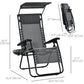 Foldable Reclining Garden Chair With Headrest, Zero Gravity Deck Sun Lounger Seat Chair With Footrest, Armrest, Cup Holder & Canopy Shade, Light Grey