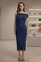 Womens Slash Neck Wrap Front Midi Dress - Evening Or Casual Wear Ladies Dress