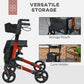 4 Wheel Rollator With Seat And Back, Folding Mobility Walker With Carry Bag, Adjustable Height, Dual Brakes, Cane Holder, Lightweight Aluminium Walking Frame For Seniors And Disabled, Red