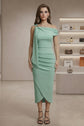 Womens Slash Neck Wrap Front Midi Dress - Evening Or Casual Wear Ladies Dress