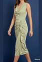 ACCETATE COWL RUFFLE MIDI DRESS SAGE Fashion BODYCON FITTED DRESS Lightweight Sleeveless  Poly Blend Spring Summer Dress For Women