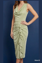 ACCETATE COWL RUFFLE MIDI DRESS SAGE Fashion BODYCON FITTED DRESS Lightweight Sleeveless  Poly Blend Spring Summer Dress For Women
