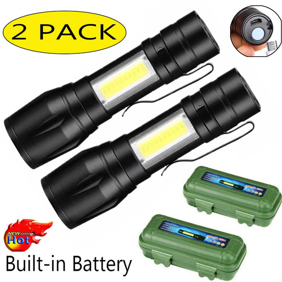 LED Telescopic Flashlight Torch USB Rechargeable Pen Light For Camping