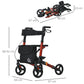 4 Wheel Rollator With Seat And Back, Folding Mobility Walker With Carry Bag, Adjustable Height, Dual Brakes, Cane Holder, Lightweight Aluminium Walking Frame For Seniors And Disabled, Red