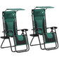 Zero Gravity Lounger Chair Set Of 2, Folding Reclining Patio Chair With Shade Cover, Padded Seat, Cup Holder, Soft Cushion And Headrest For Poolside, Camping, Green