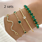 4pcs Bracelet Suit Fashion Green Grandmother Diamond Stretch Bracelet Women&