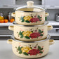 3PCS Enamel Stock Pot Set With Lid Wear Resistant Stockpot Retro Floral Cooking