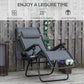 Foldable Reclining Garden Chair With Headrest, Zero Gravity Deck Sun Lounger Seat Chair With Footrest, Armrest, Cup Holder & Canopy Shade, Light Grey