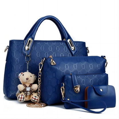 Women 4Pcs Top Handle Satchel Hobo PU Leather Handbag Set Large Tote   Purse   Shoulder Bag   Card Holder