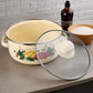 3PCS Enamel Stock Pot Set With Lid Wear Resistant Stockpot Retro Floral Cooking