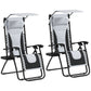 Zero Gravity Lounger Chair Set Of 2, Folding Reclining Patio Chair With Shade Cover, Padded Seat, Cup Holder, Soft Cushion And Headrest For Poolside, Camping, Light Grey