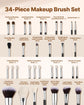 34-Piece Makeup Brush Set, Professional Brushes Kit For Foundation Blending Eyeshadow Concealer Blush - With Soft Bristles, Ergonomic Wood Handle, Travel-Friendly Case Included
